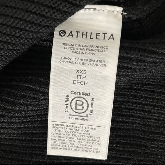 Athleta Hanover Refined V-Neck Black Soft Merino Wool Tunic Sweater Size XXS - Picture 8 of 10